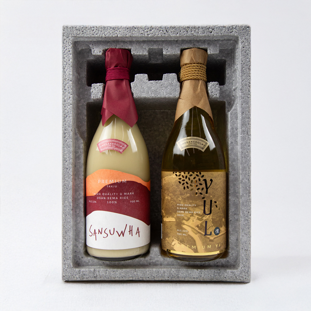 [오산양조 선물세트]프리미엄 약주 율 700ml, 13% + 프리미엄 생탁주 산수화 700ml, 13%